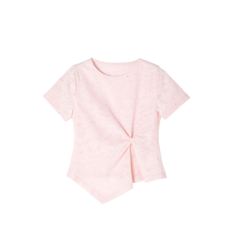 Women's Irregular Hem Design Round Neck Short-sleeved Summer Sweet Children's T-shirt