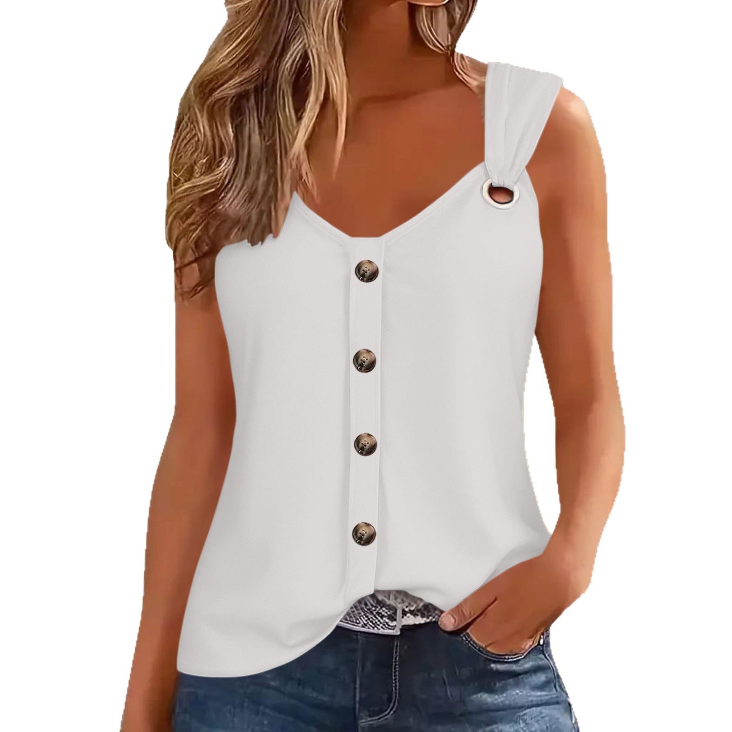 Women's Sling Button Solid Color Fashion Vests