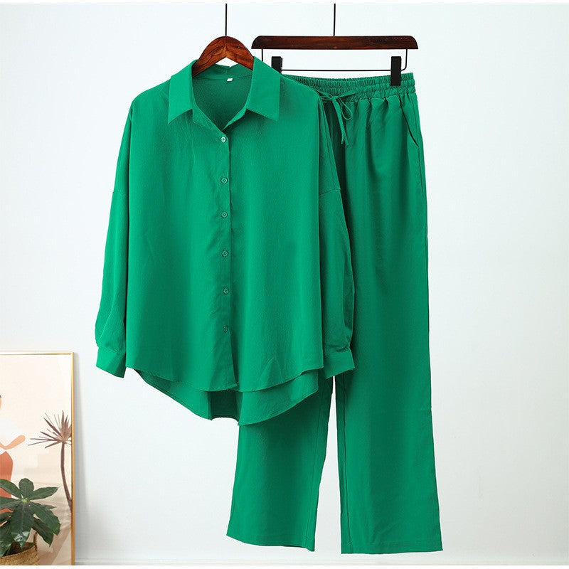 Women's Loose Elastic Wrinkle Long-sleeved Shirt Suits