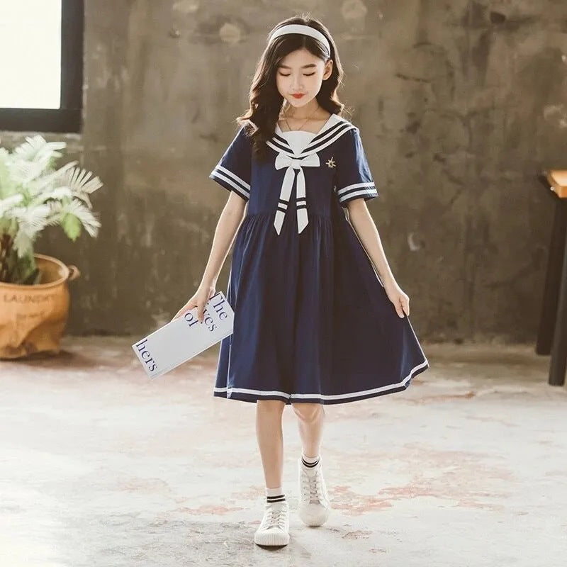 Children's Summer Fashionable Princess College Navy Style Little Children's Dress