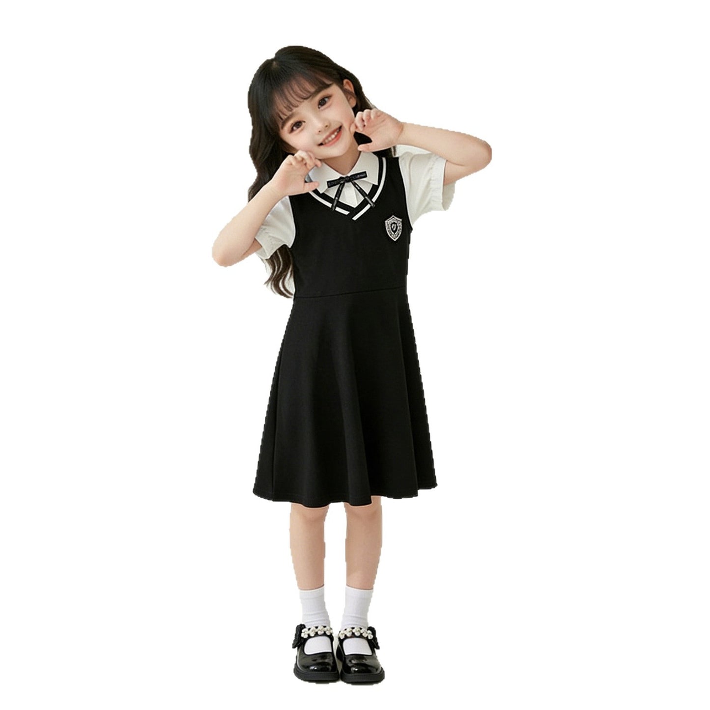 Preppy Style Middle Big University Princess Stitching Children's Dress