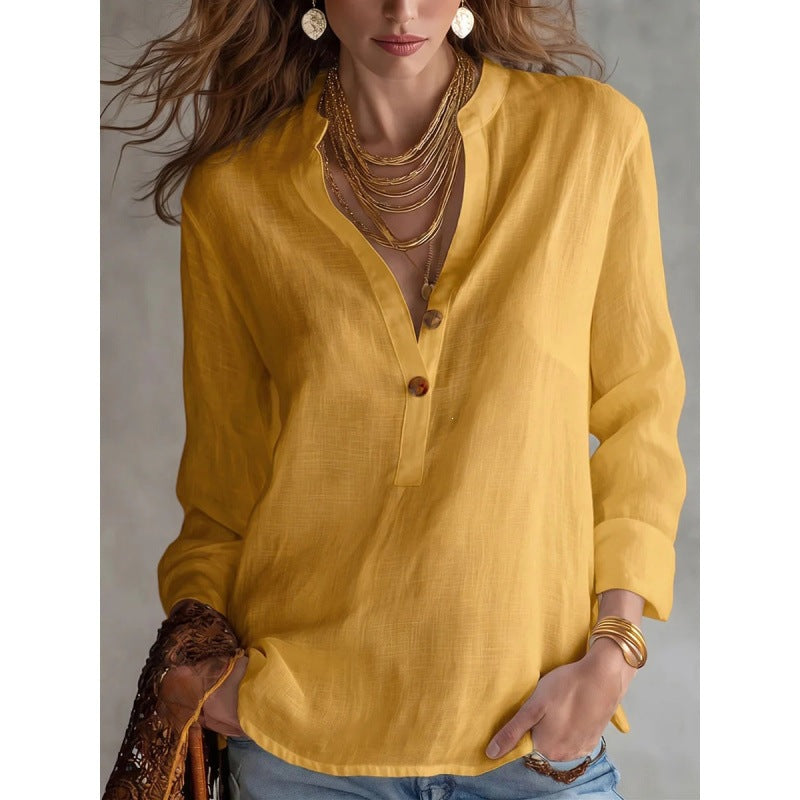 Women's Summer Solid Color Comfortable Fashion Button Women's T-shirt