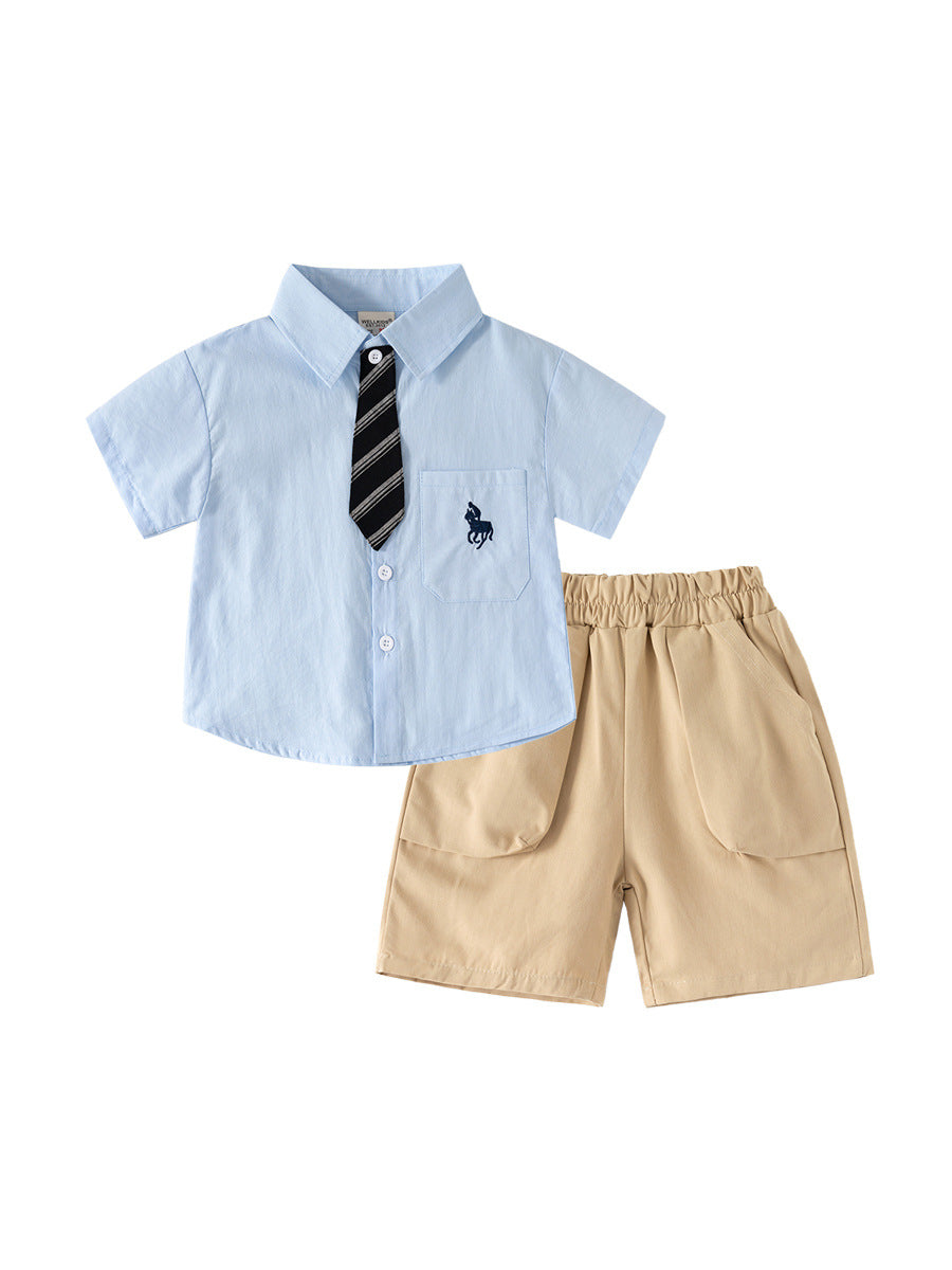 Children's Clothes Two-piece Short Sleeve Shirt Lapel Children's Suit