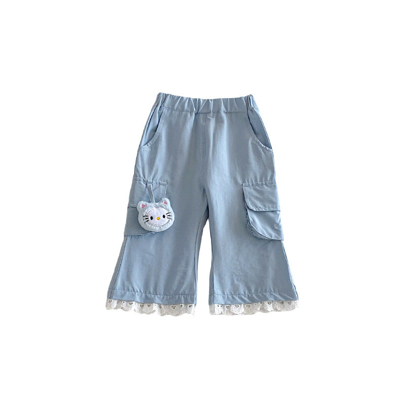 Bell-bottom Spring Super Cute Lace Casual Children's Pants