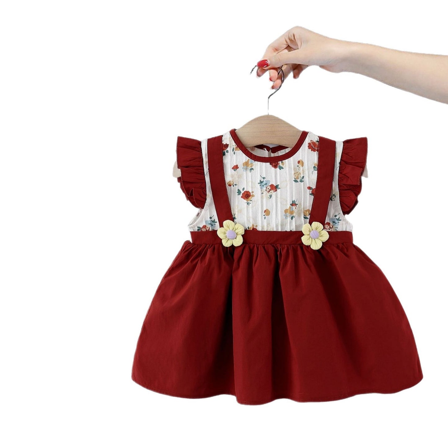 Children's Summer Flounced Sleeve Fake Two Cute Children's Dress