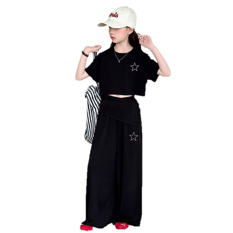 Children's Summer Fashion Short-sleeved Trousers Black Gray Children's Suit