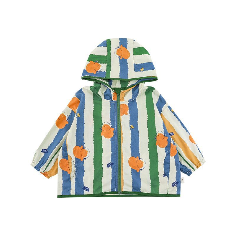 Summer Striped Lapel Shirt Lightweight Shorts Hooded Jacket Children's Suit