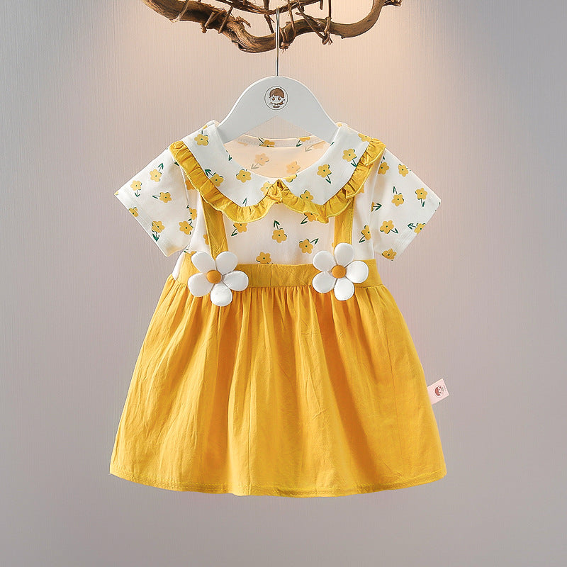Summer Thin Fashionable Princess Short-sleeved Fake Suspender Little Skirt Children's Dress