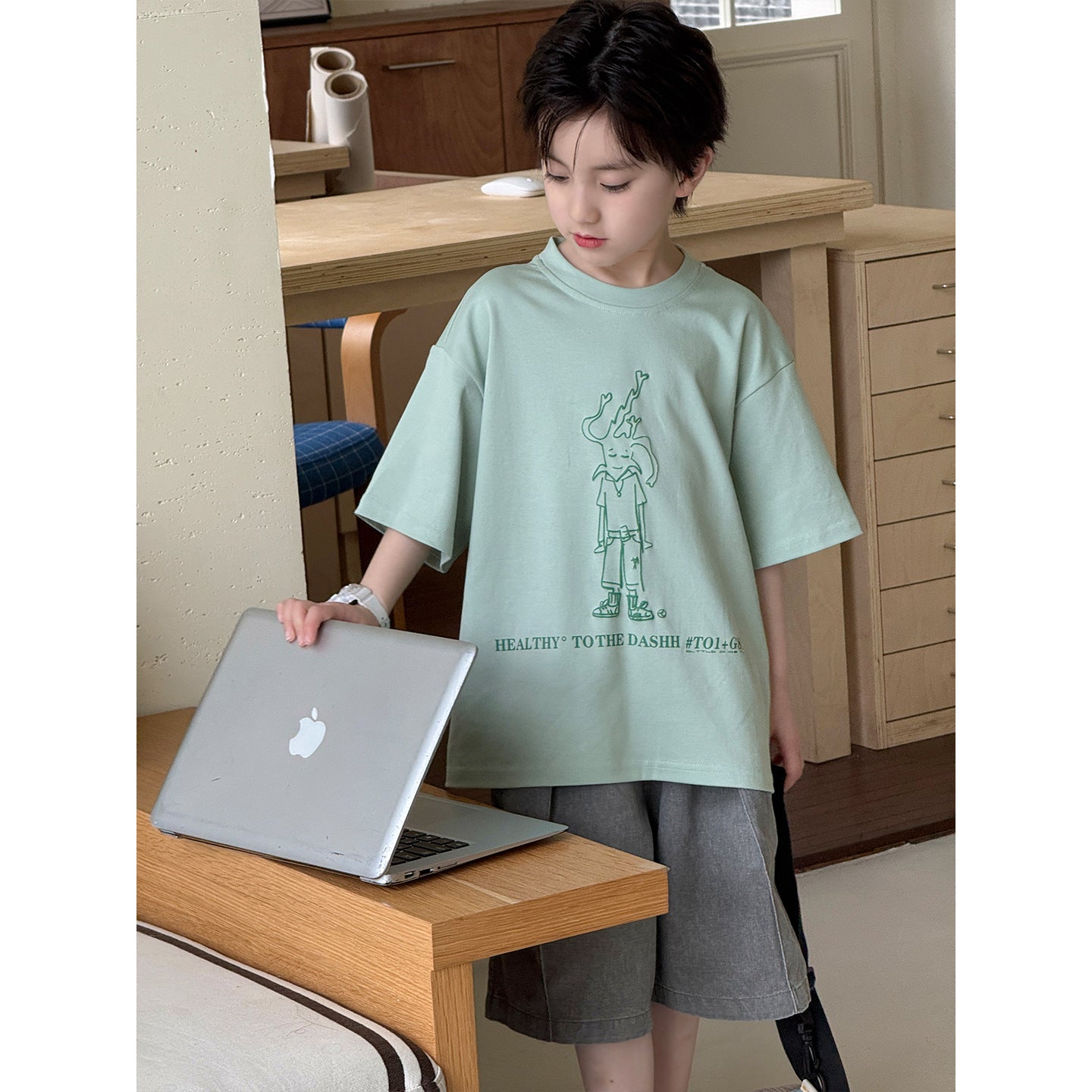 Children's Personalized Printed Short Sleeve Loose Round Neck Pullover Children's T-shirt