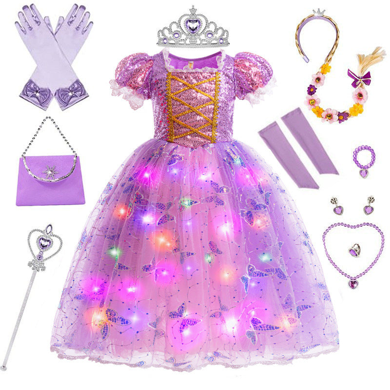 Long Hair Princess Luminous Halloween Replaceable Customer Children's Dress