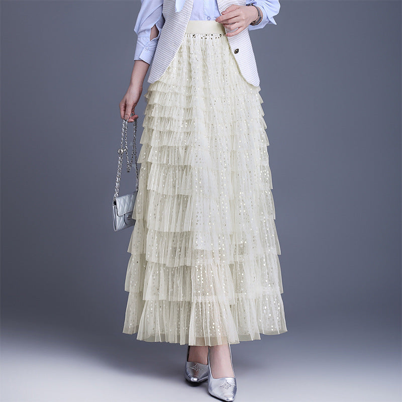 Women's Tulle Layers Cake Dress Pettiskirt Sequined Skirts
