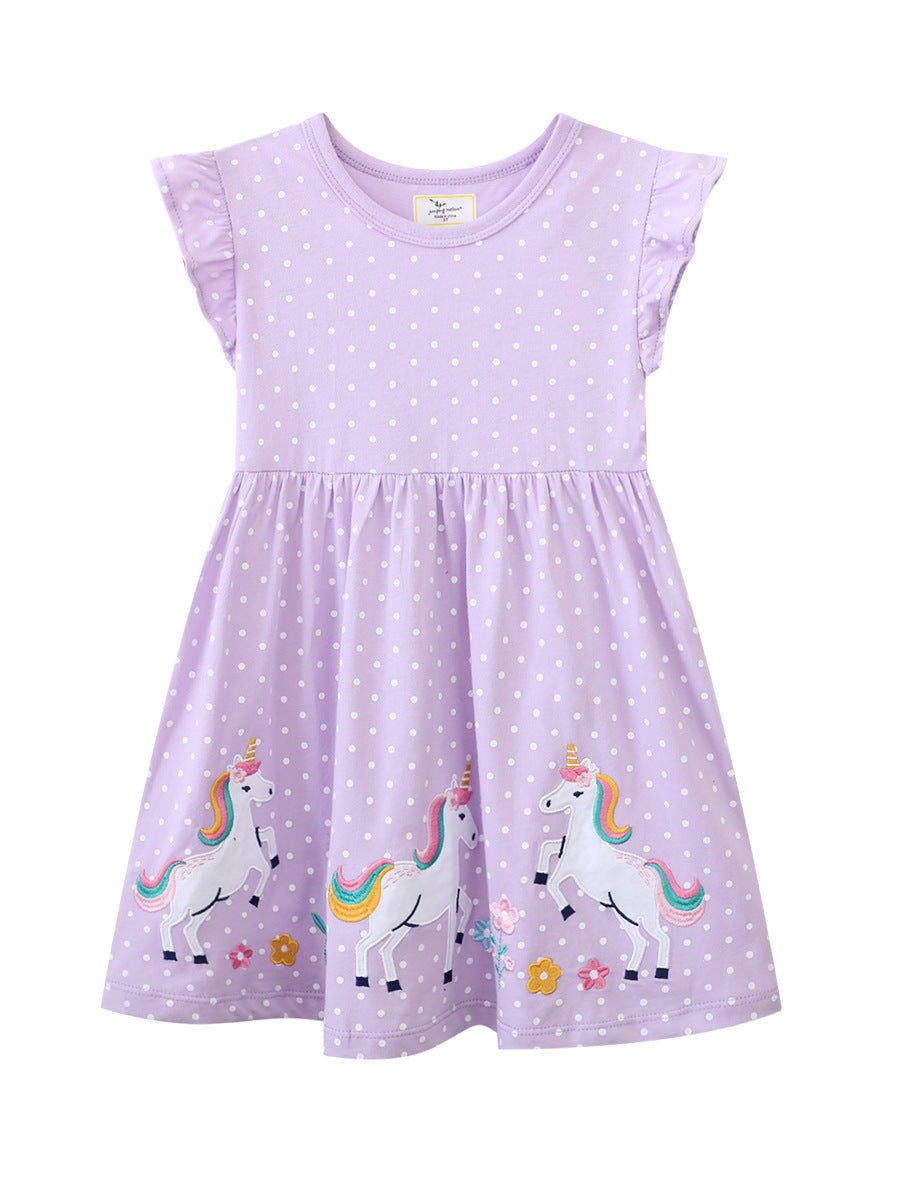 Short-sleeved Summer Unicorn Pattern Fashion Princess Children's Dress