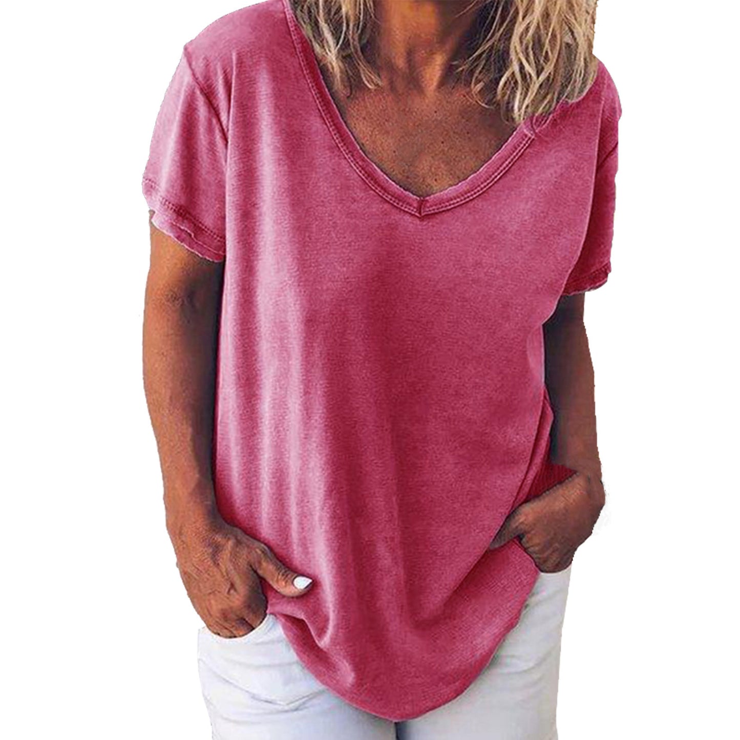 Women's Summer Loose Casual Fashion Simple Solid Color Women's T-shirt