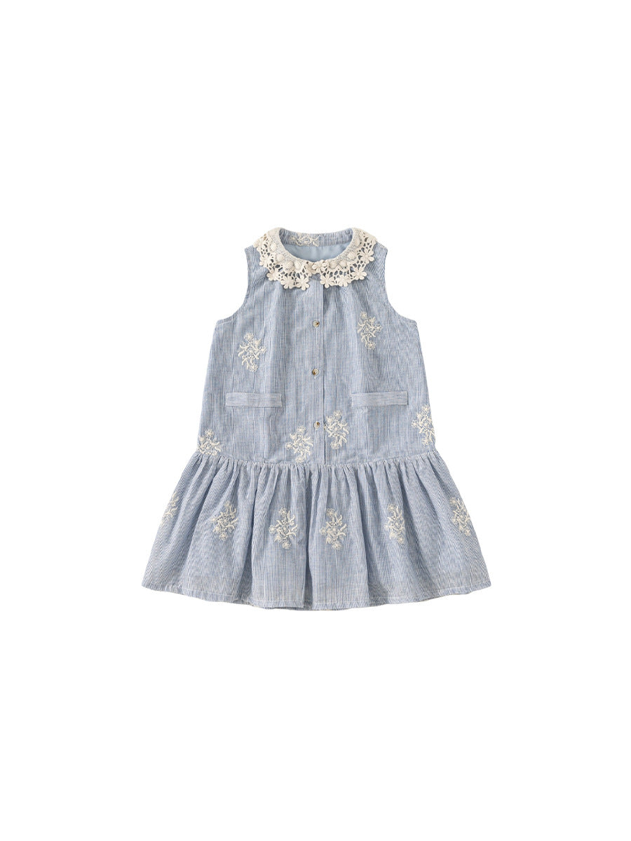 Children's Woven Clothing Skirt Mori Style Lace Collar Big Sleeveless Sweet Children's Dress