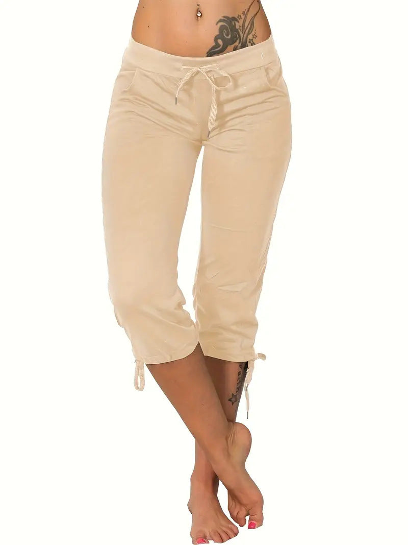 Women's Summer Tied Bow Solid Color Graceful Casual Pants