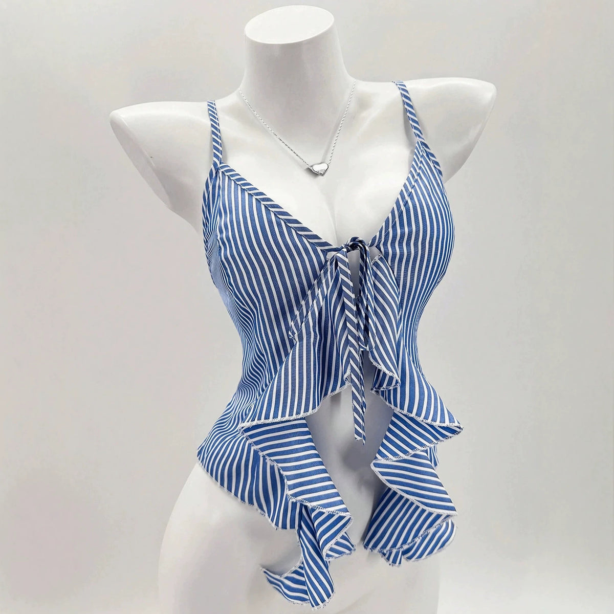 Fashion Sexy Hot Lace Up Sling Irregular Hem Backless Striped Tops