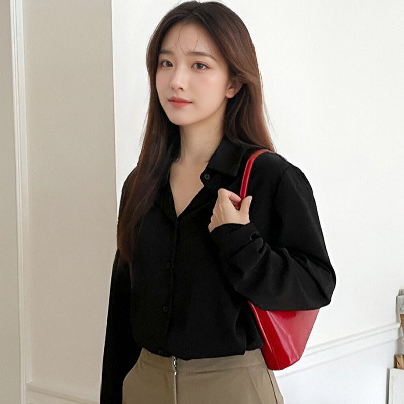 Women's Niche Shirt Retro Style Long Sleeve Solid Color Tops