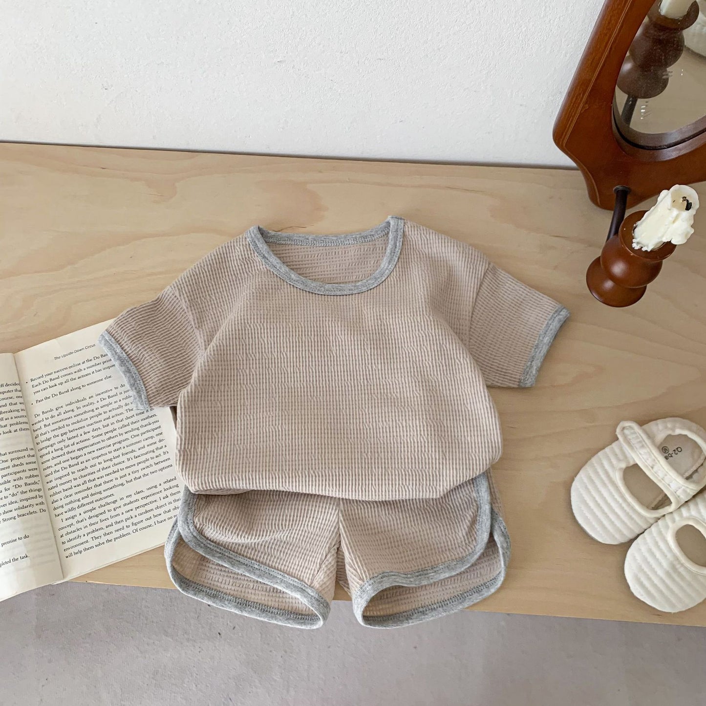 Korean Style Waffle Casual Sports Short Children's Suit