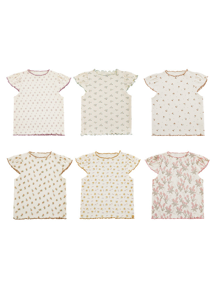 Floral Bottoming Shirt Slim Summer Cute Children's T-shirt