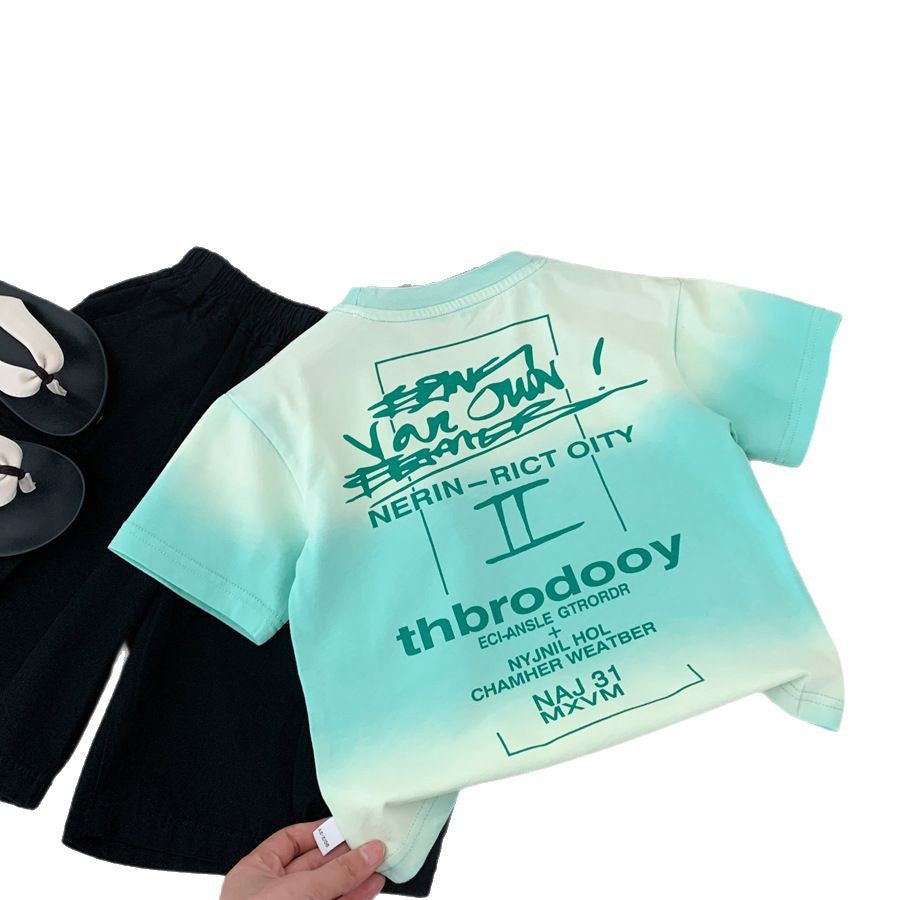 Children's Short-sleeved Summer Unique Gradient Fashion Hanging Dyed Casual Versatile Pullover Children's T-shirt