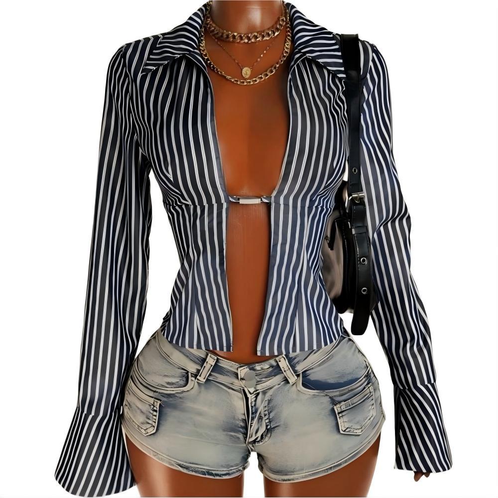 Women's American Street Hot Striped Sexy Slim Blouse