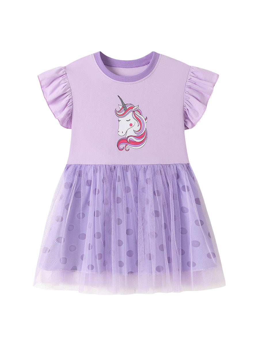 Summer Short-sleeved Cute Cartoon Mesh Shirt Children's Dress