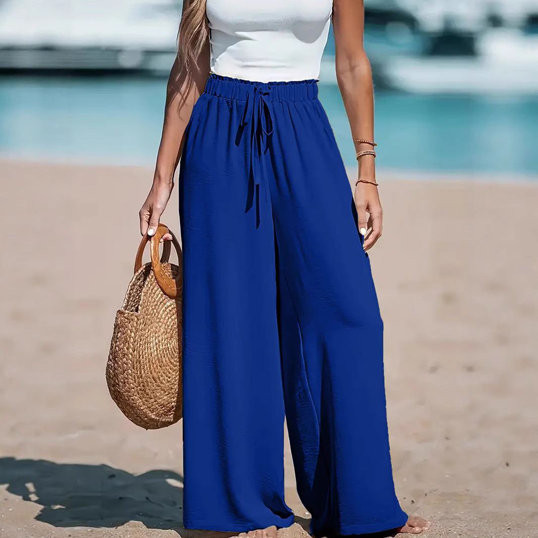 Women's Wide Leg Leisure Loose Drawstring Fashionable Casual Pants