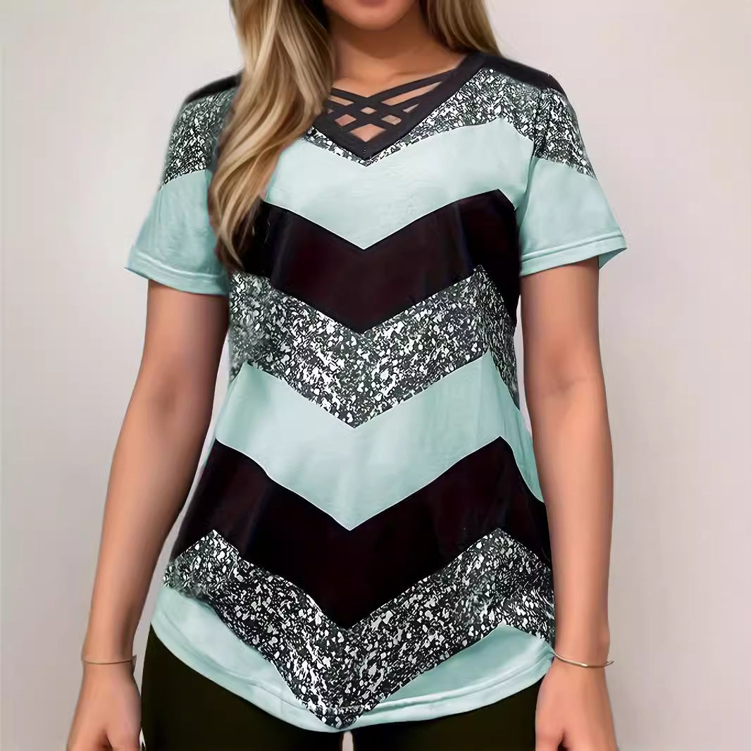 Women's Cross Striped Elegant Casual Short-sleeved Women's T-shirt