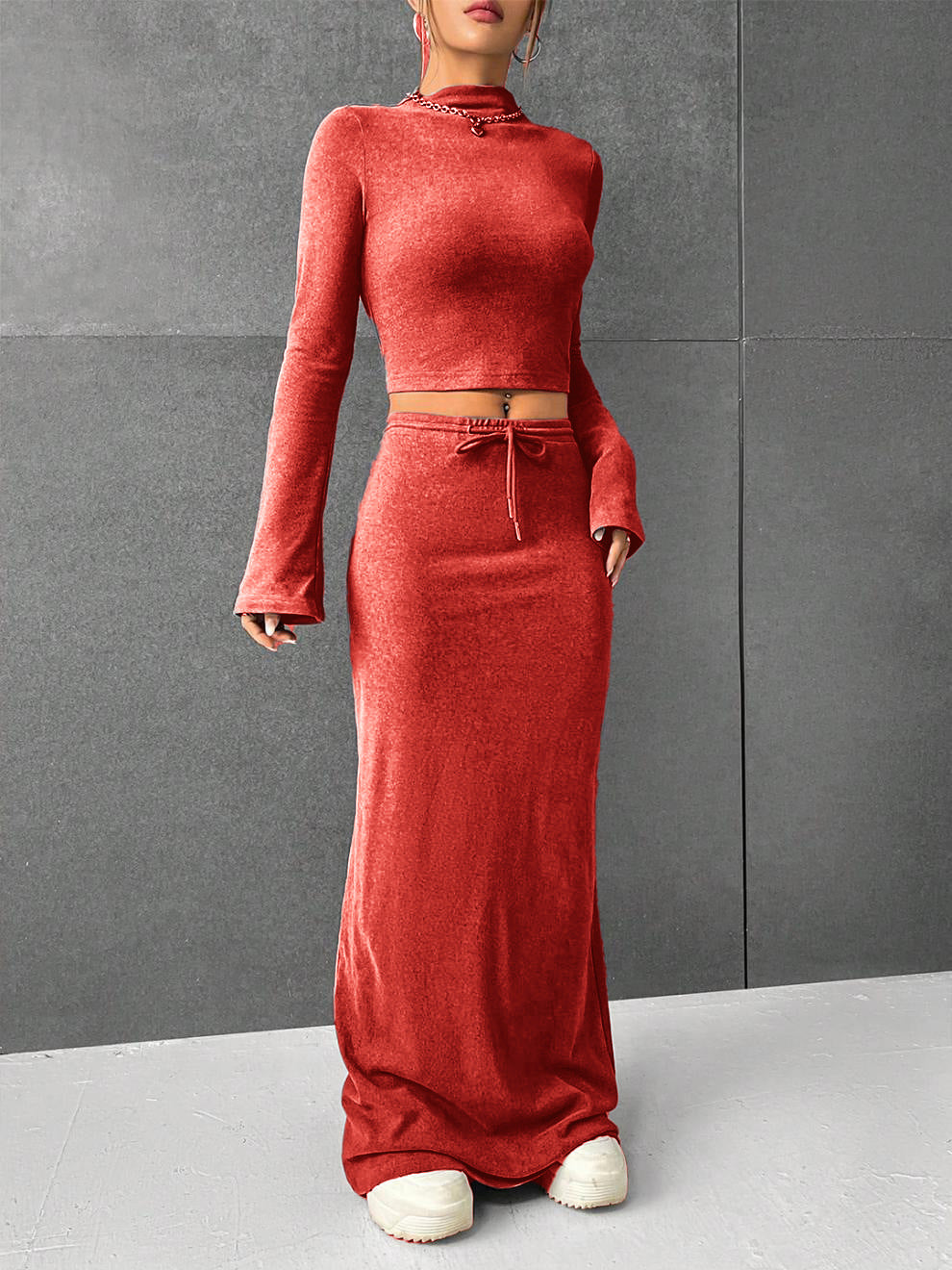 Elegant Women's Solid Color Long-sleeved Two-piece Fashion Casual Suit