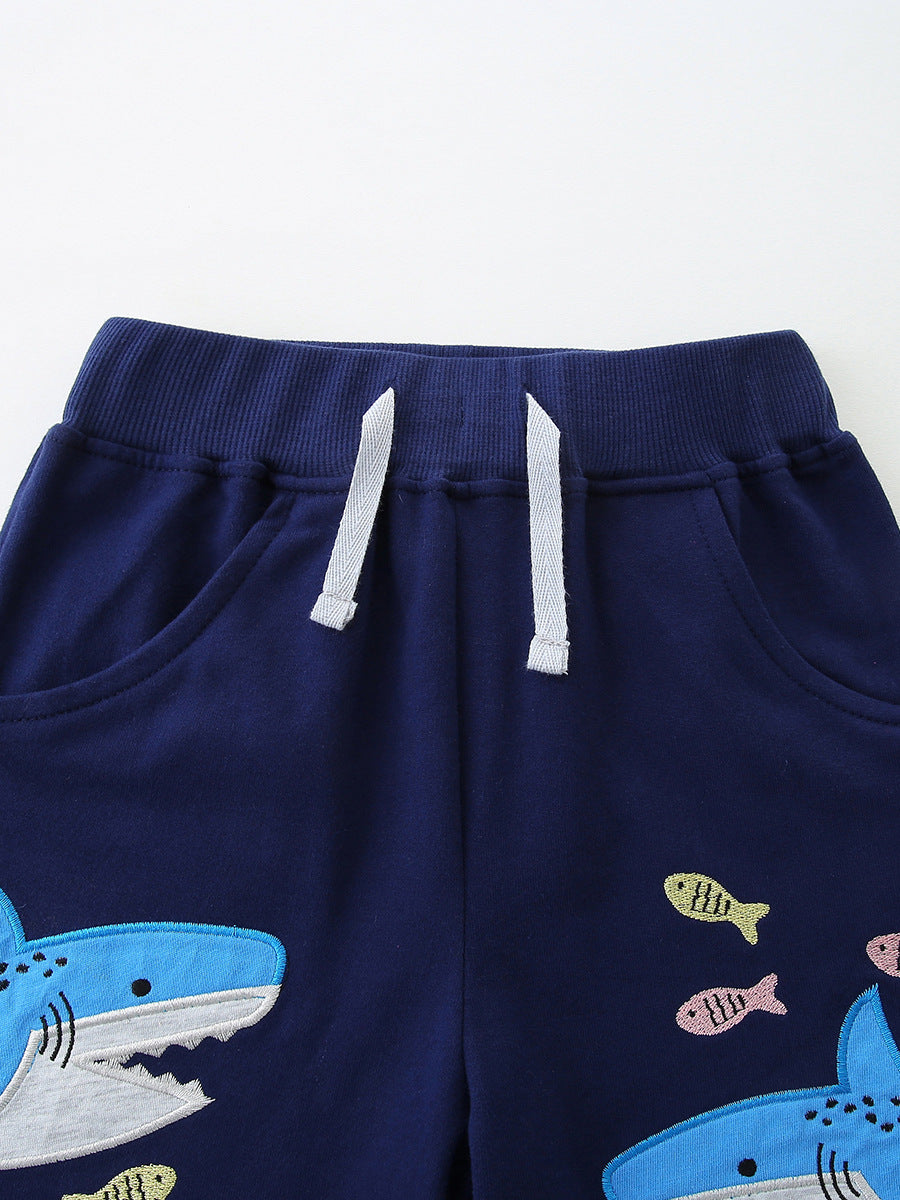 Children's Summer Knitted Shorts Grid Cartoon Embroidery Children's Pants