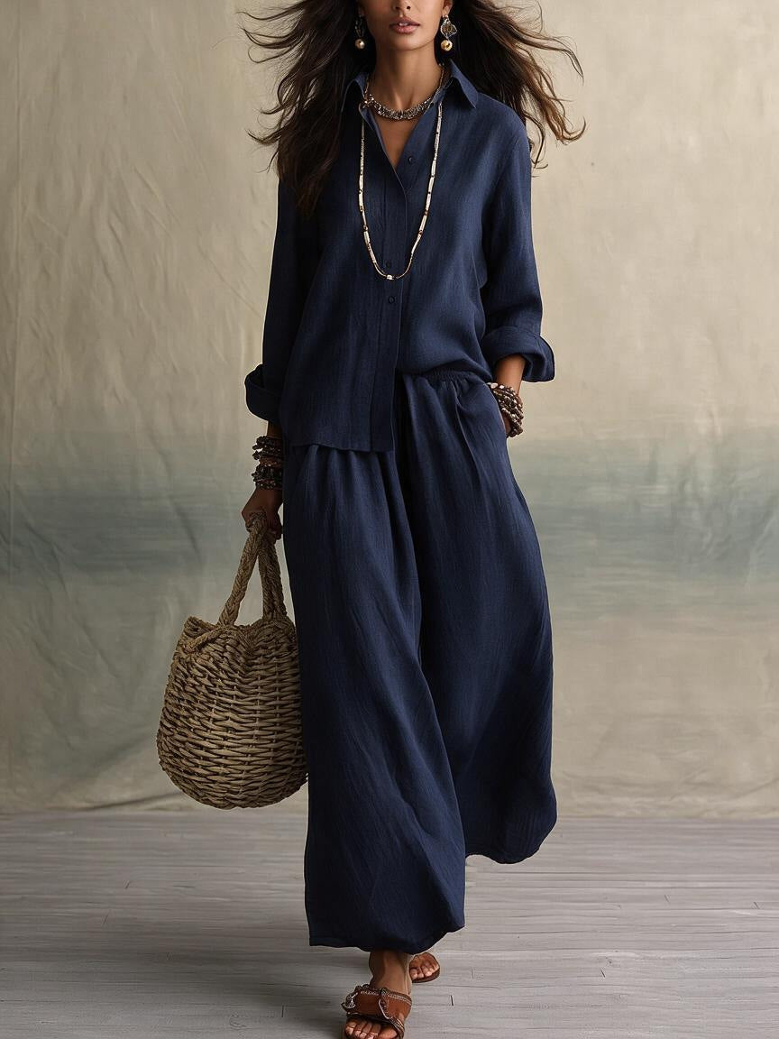 Women's Summer High-grade Shirt Collar Wear Loose Cotton Suits