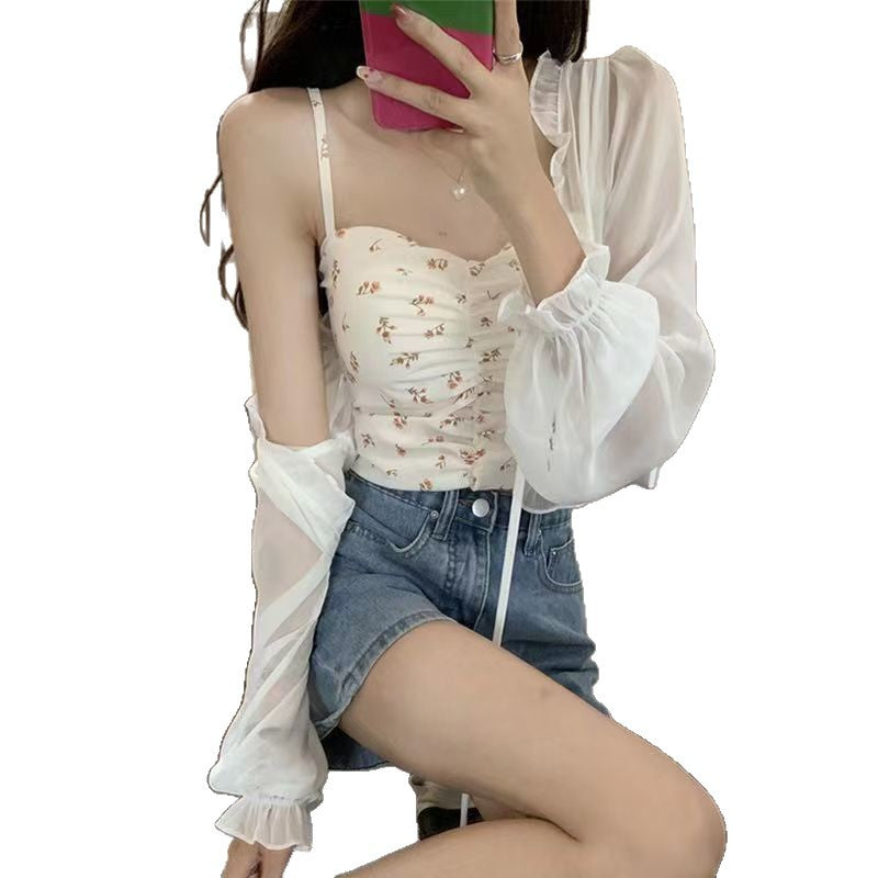 Women's Thin Summer Shawl Outerwear Design Waistcoat Lace Shirt, Chiffon Shirt