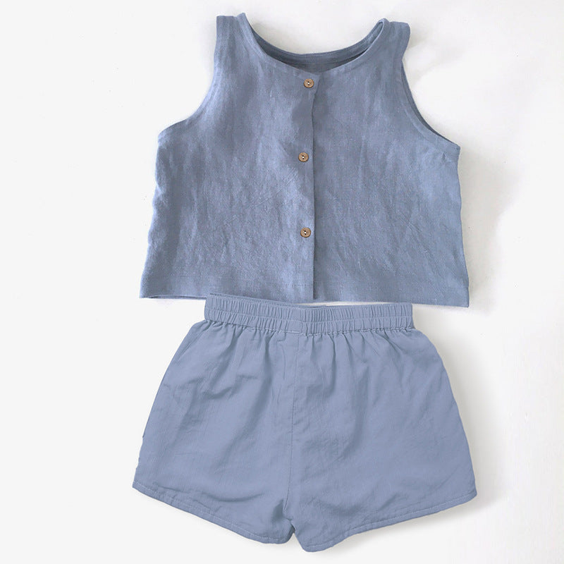 Women's & Men's Clothing Cotton Linen Vest Summer Sleeveless Waistcoat Shorts Leisure Children's Suit
