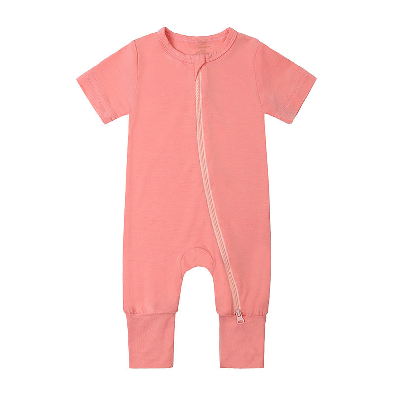 Jumpsuit Summer Bamboo Fiber Style Short Sleeve Male Female Jumpsuit, Climbing Suit