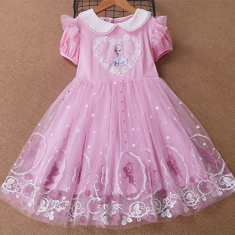Princess Frozen Lace Collar Skirts Swing Sequined Children's Dress