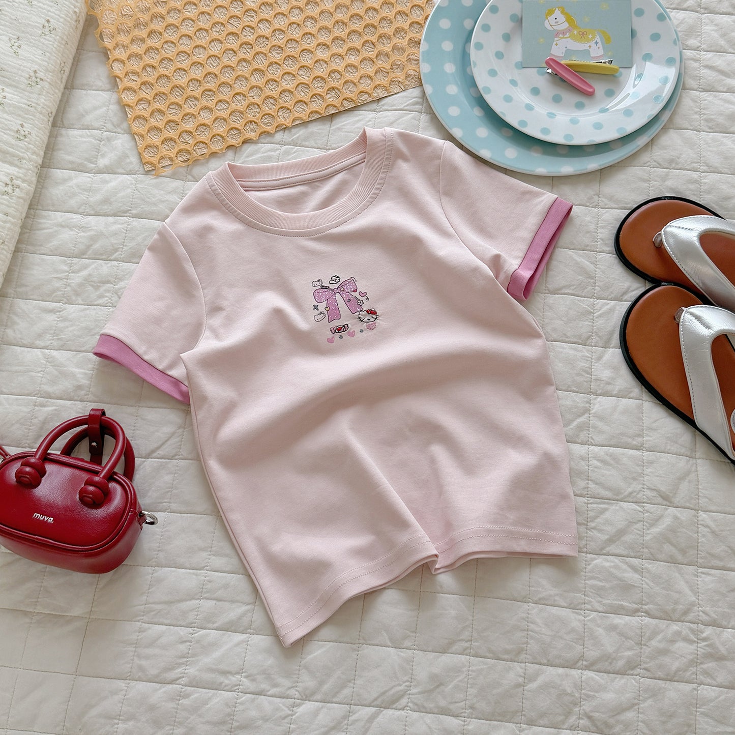Children's Organic Pure Cotton Trendy Seamless Digital Spray Printing Embroidery Children's T-shirt