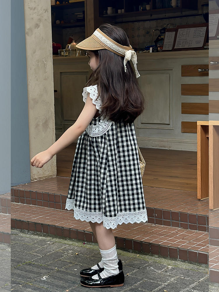 Children's Korean Plaid Vest Summer Clothing Princess Children's Dress