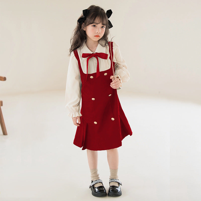 Western Style Fashion Preppy Princess Middle Big Two-piece Children's Dress