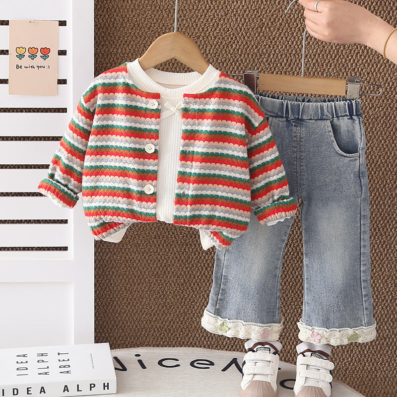 Children's Clothes Spring Western Style Color Stripes Children's Suit
