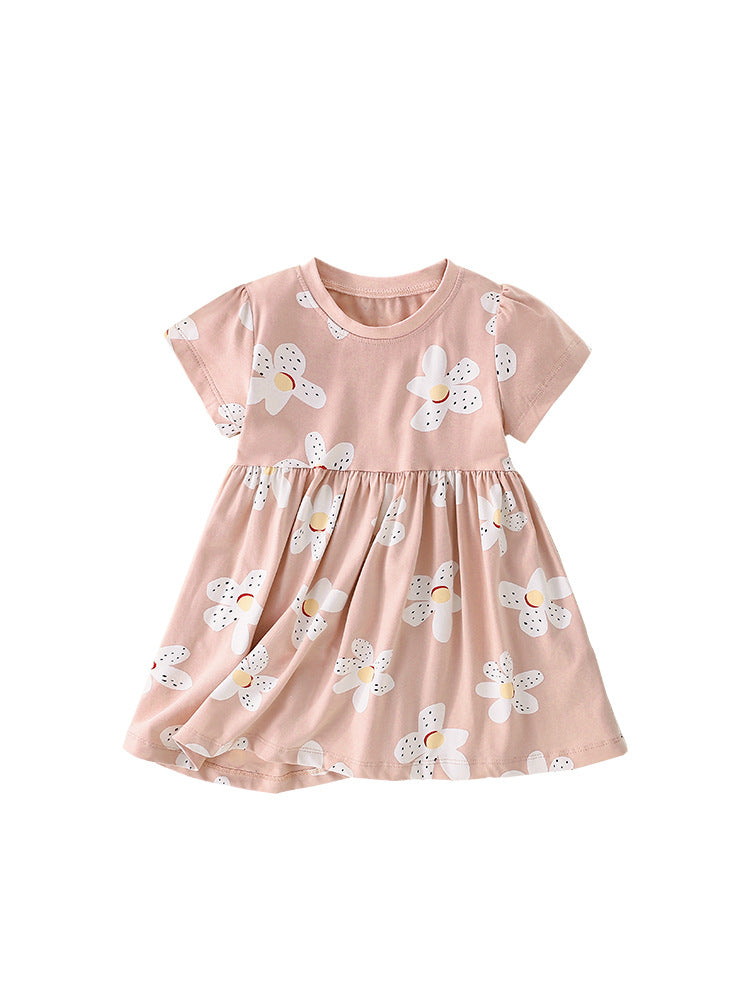 Children's Summer Casual Round Neck Cute Short Sleeve Fashionable Children's Dress