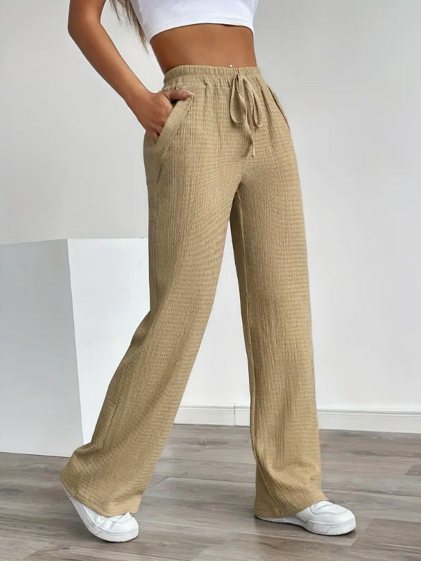 Women's Solid Color Pattern Loose Elastic Rope Pocket Neutral Casual Pants
