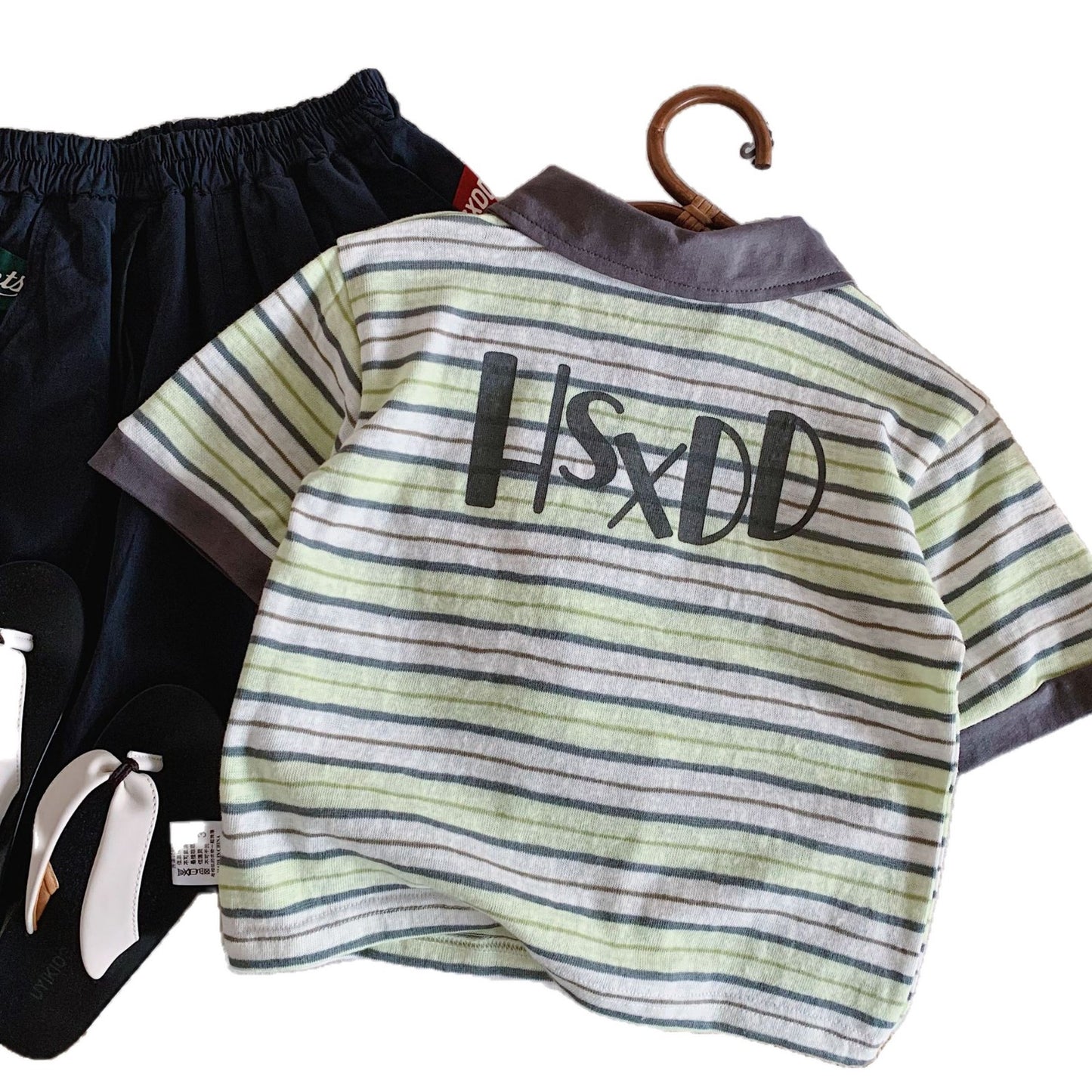 Children's Striped Letters Shirt Clothing Short Sleeve Children's T-shirt