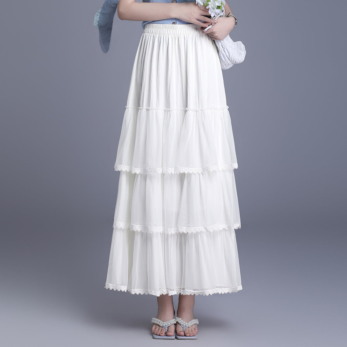 Women's Fairy Mesh A- Line Pleated Cake Gauze Drape Skirt