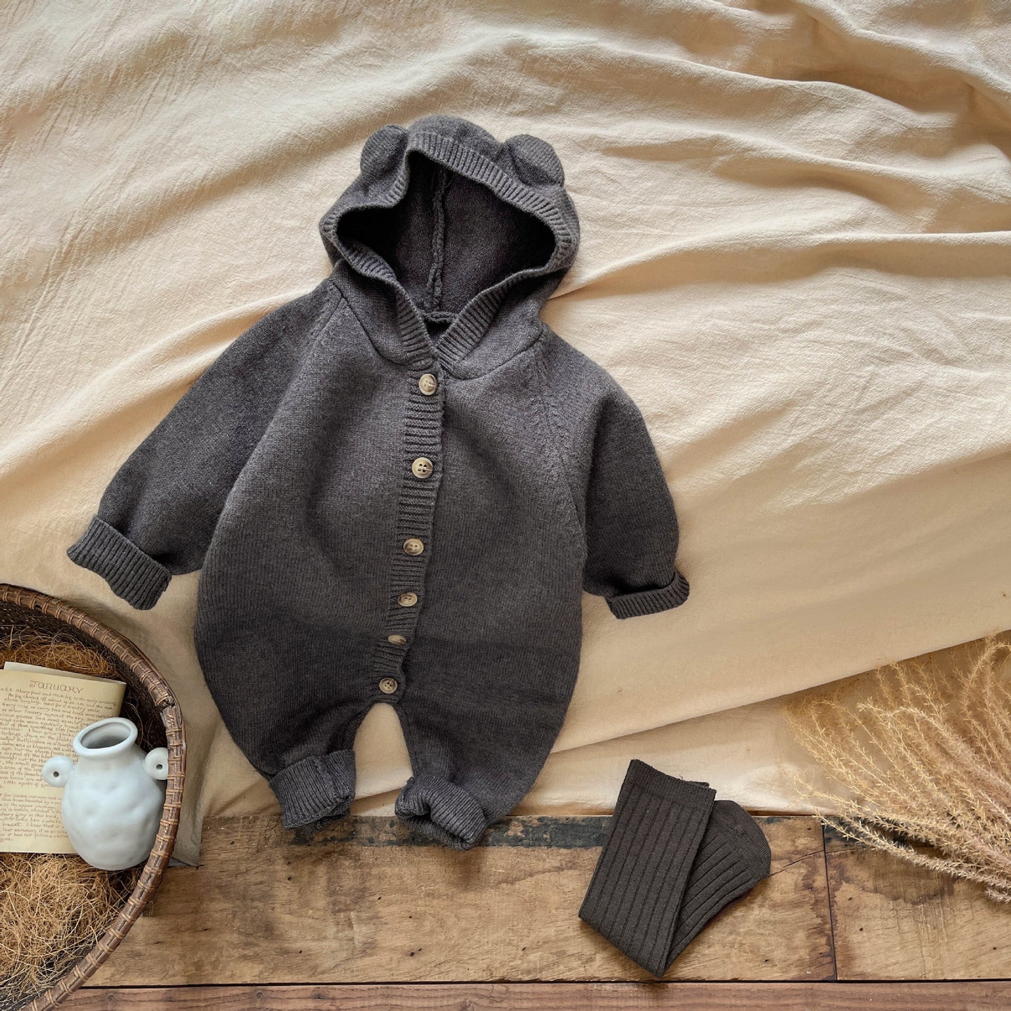 Infants Knitted Jumpsuit Autumn Super Cute Rabbit Ears Sweater Jumpsuit, Climbing Suit