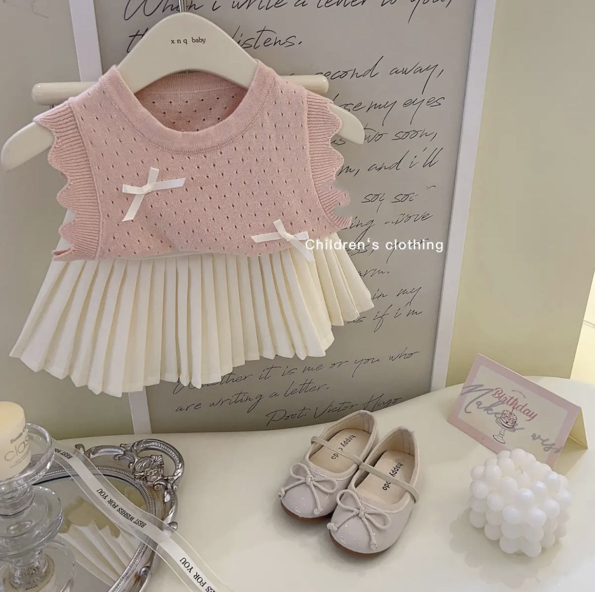 Little Western Style Ice Silk Knitted Vest Fashionable Pleated Skirt Children's Suit