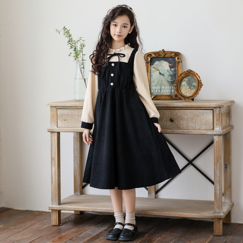 Winter Fleece-lined Princess Retro College Style Children's Dress