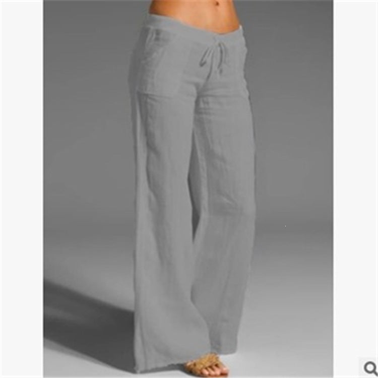 Women's High Waist Wide Leg Cotton Linen Casual Pants
