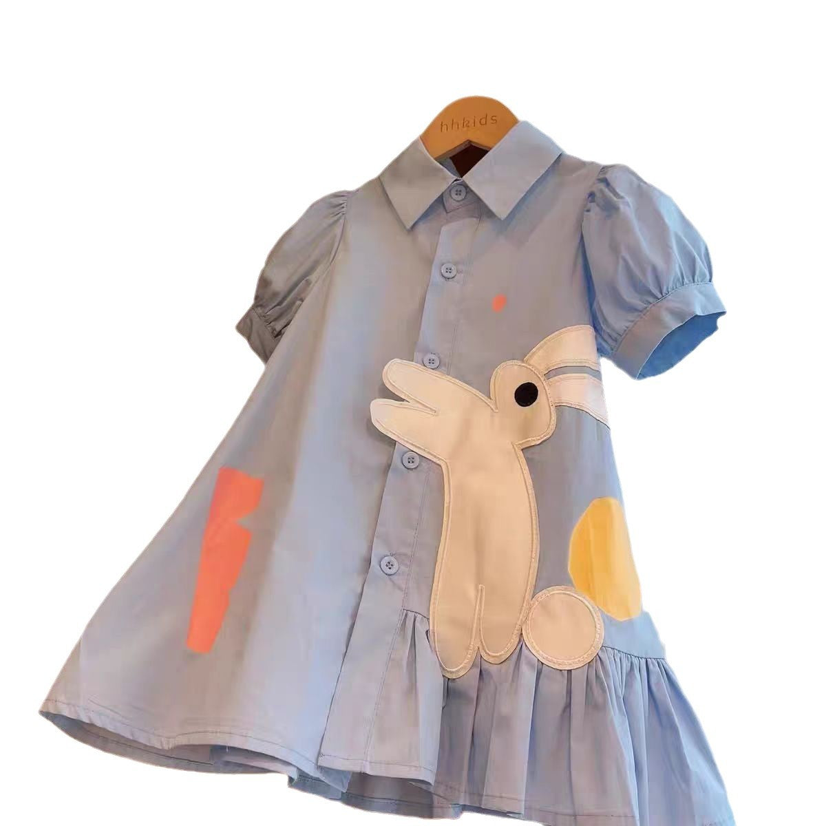 Korean Style Western Bubble Sleeve Cotton Shirt Cartoon Children's Dress