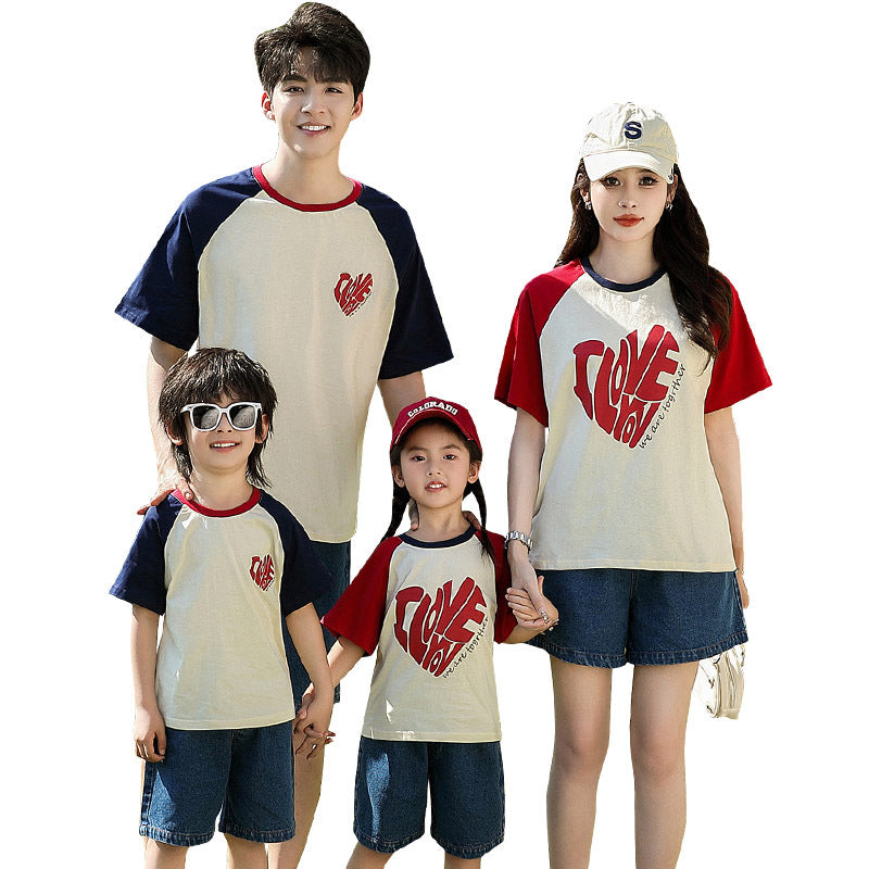 Summer Dress Western Style Boys Raglan Sleeve Family Three Parent-child Outfit