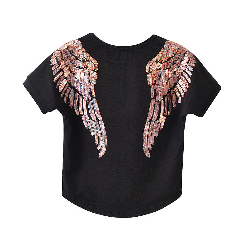 Children's Sequined Embroidered Loose Cotton Short-sleeved Shirt Boys Children's T-shirt